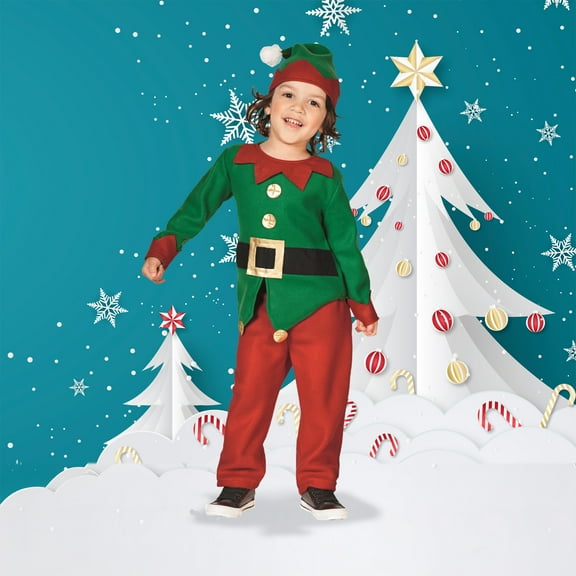 Northlight 24" Red and Green Elf Boy's Costume With a Christmas Santa Hat - 4-6 Years