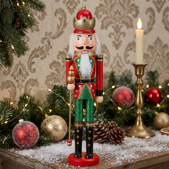 Northlight 24" Red and Green Wooden Christmas Nutcracker King with Scepter