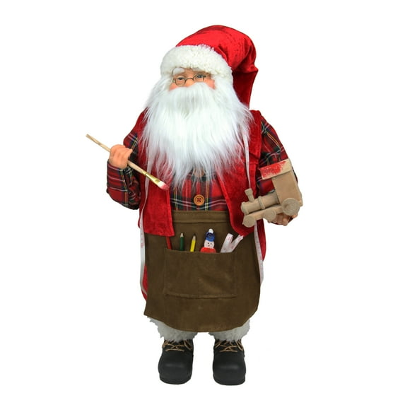 24" Red and White Animated Santa Claus Painting a Toy Train Christmas Figurine