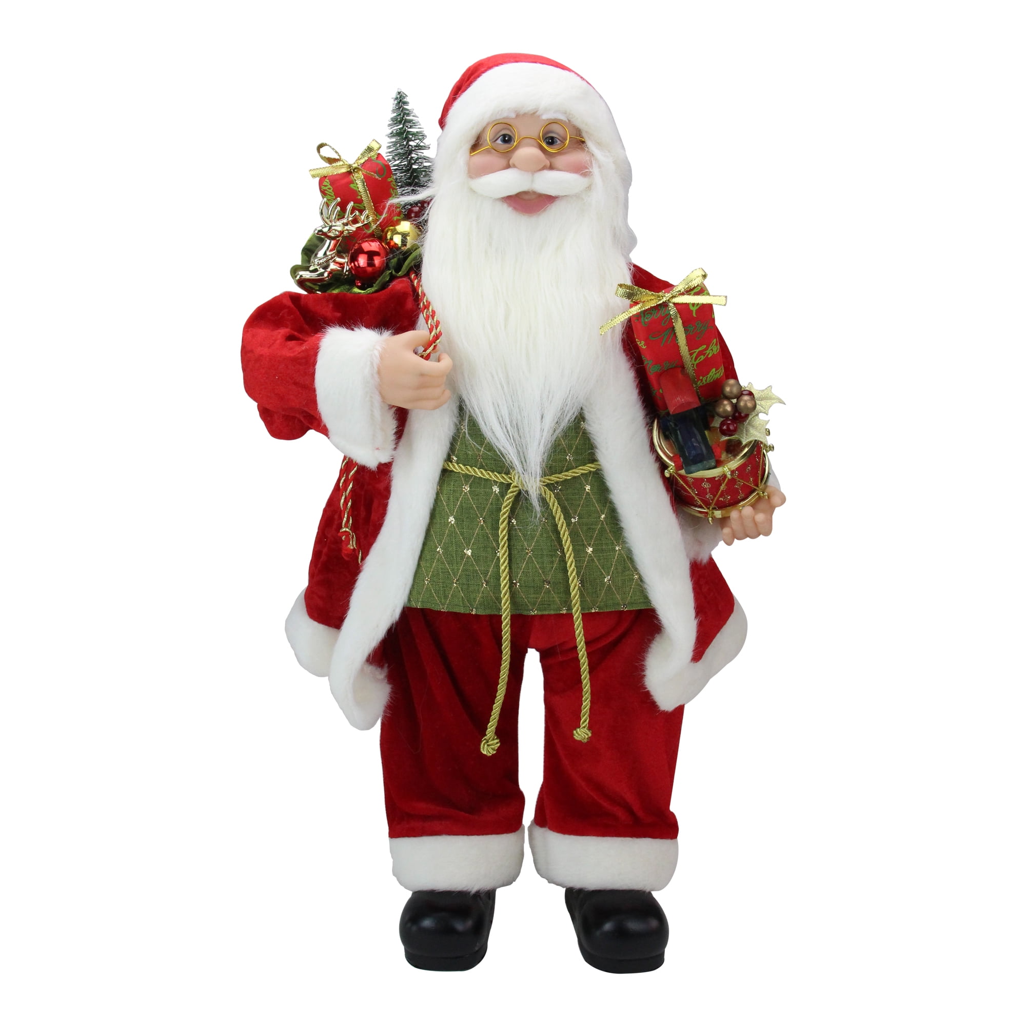 24" Red and White Santa Claus with Gifts and Drum Figurine