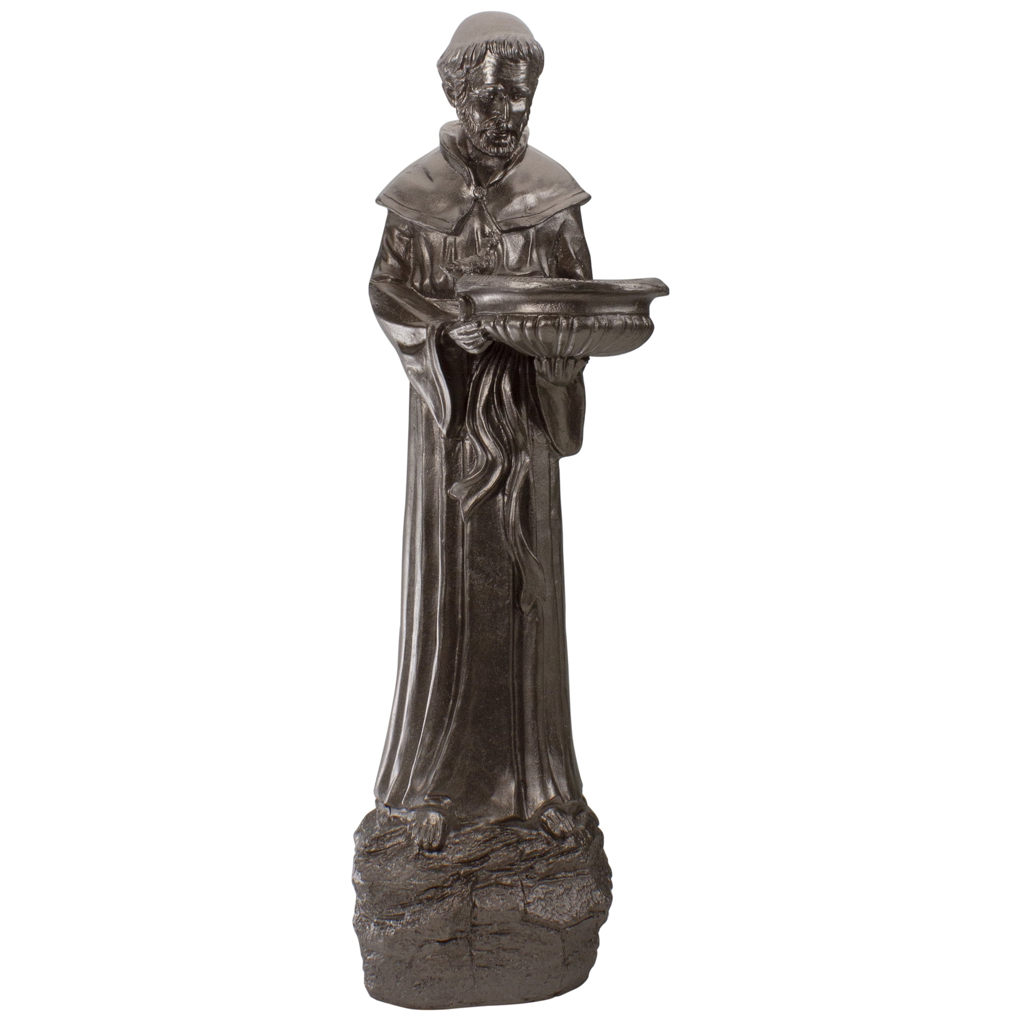 24" St. Francis of Assisi Dark Brown Religious Bird Feeder Outdoor Patio Garden Statue