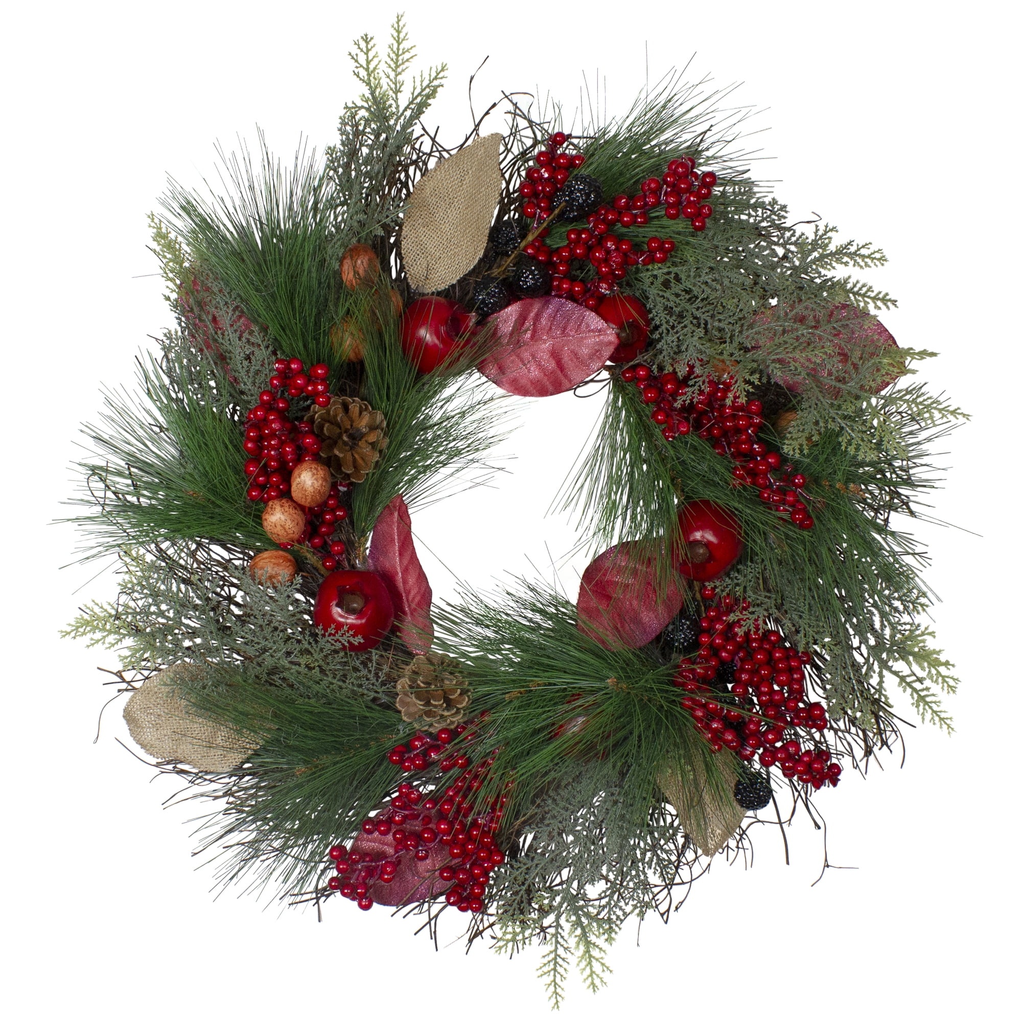24-Inch Red Berry and Pinecone Artificial Christmas Wreath