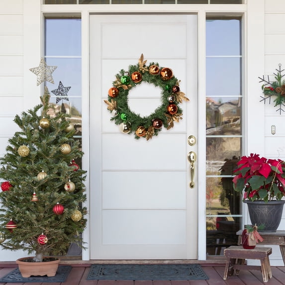 Northlight 24" Unlit Green Foliage and Copper Ornaments Christmas Wreath