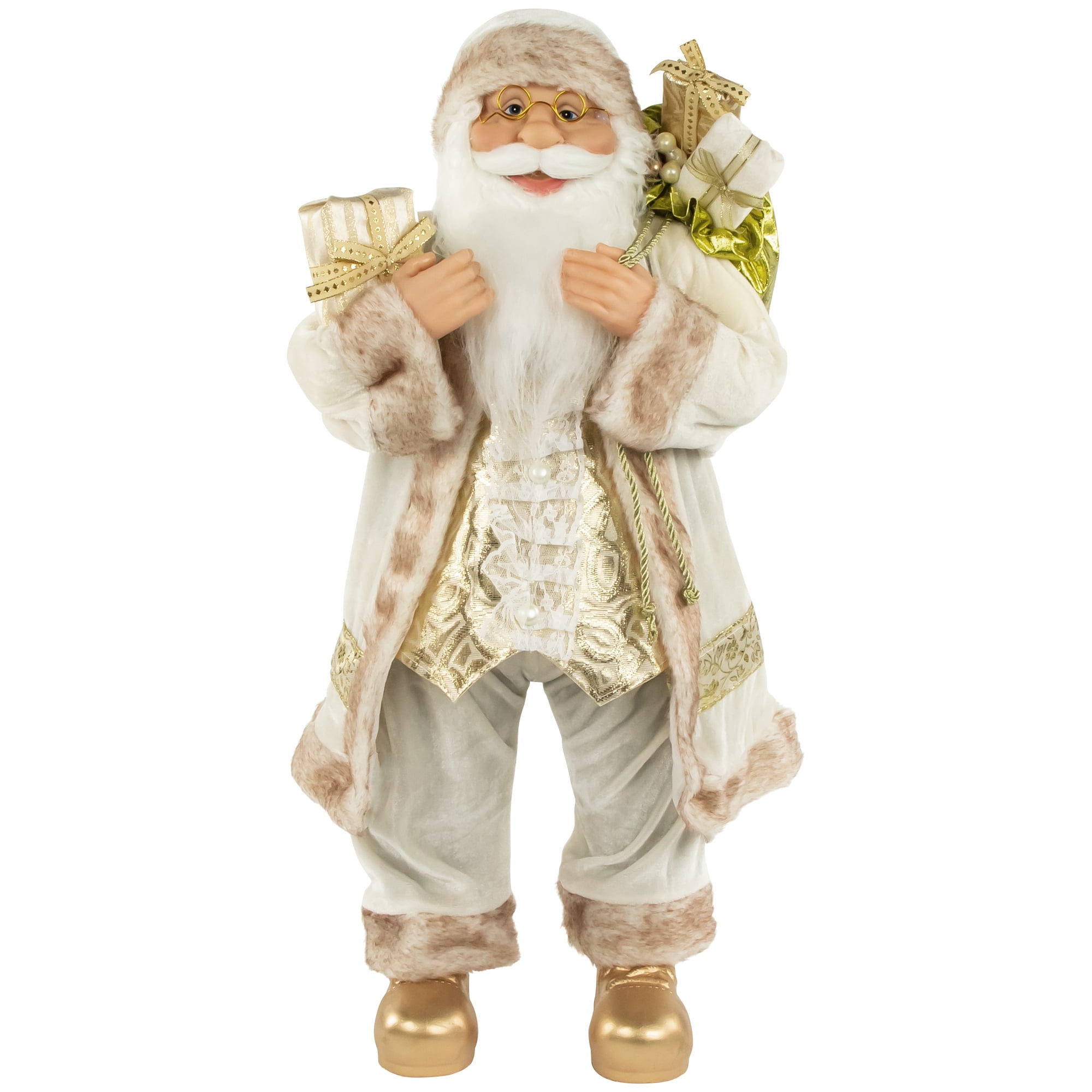 24" Winter White and Gold Santa Claus Metal Figurine