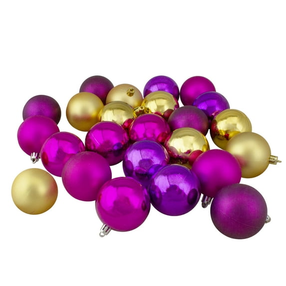24ct Pink, Purple and Gold Shatterproof 2-Finish Christmas Ball Ornaments 2.5" (60mm)