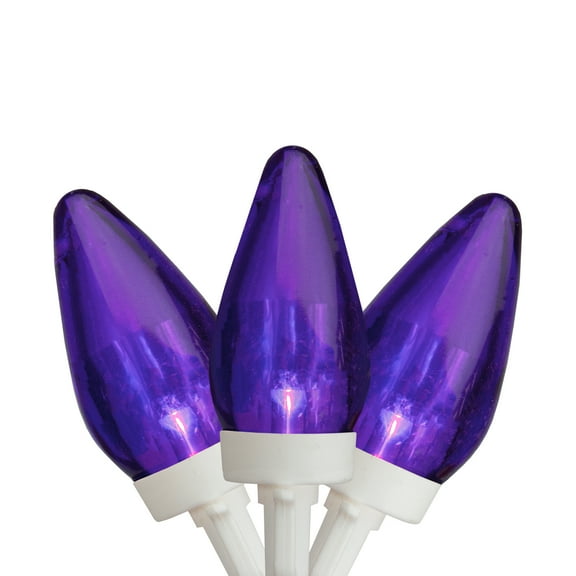 25 Count Purple LED C7 Christmas Lights, 16 ft White Wire