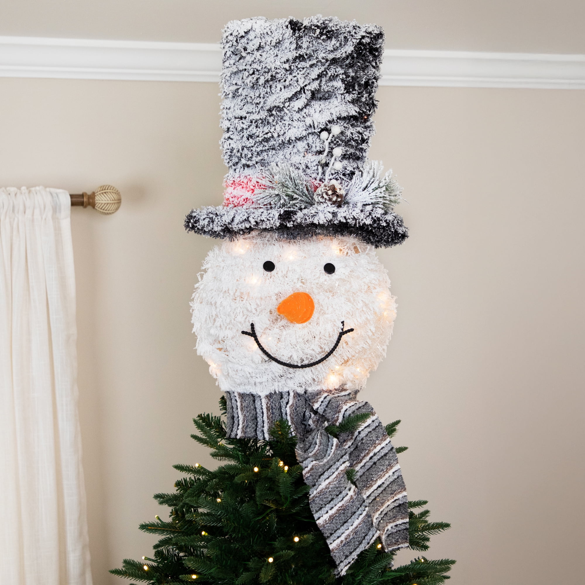 25" Lighted Snowman with Black Frosted Top Hat Christmas Tree Topper