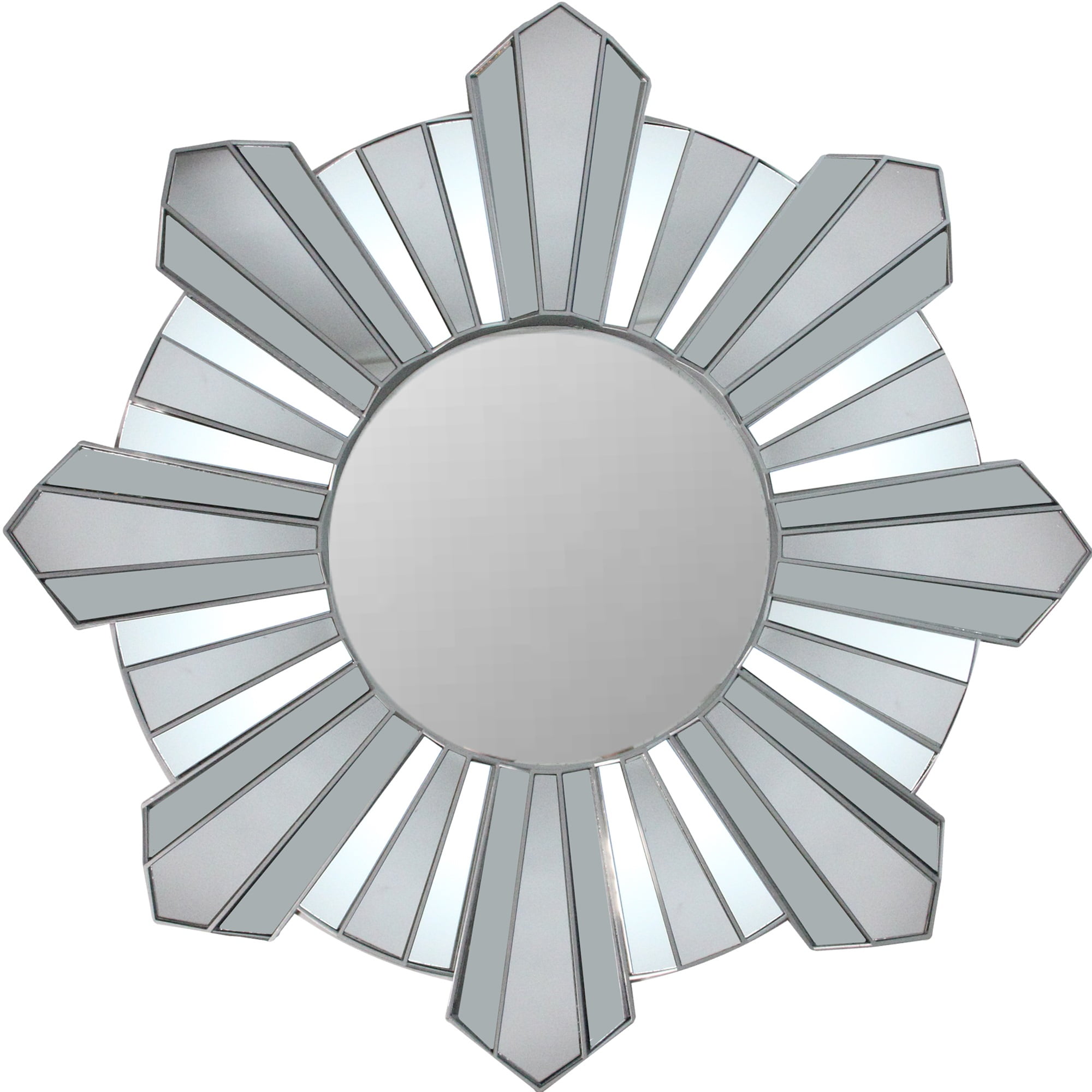Modern Silver Sunburst Round Wall Mirror