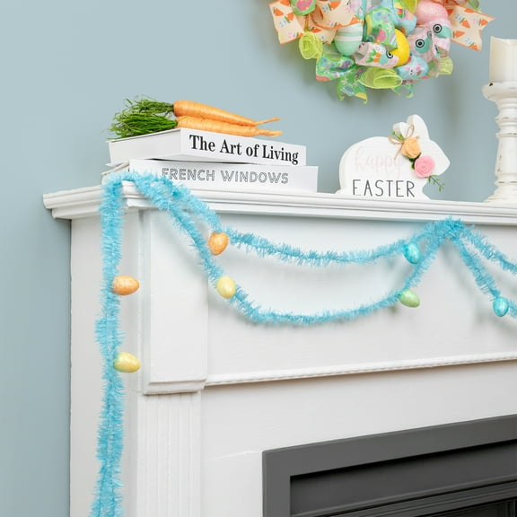 Northlight 25' x 1.25" Unlit Blue Glittered Easter Egg Tinsel Garland