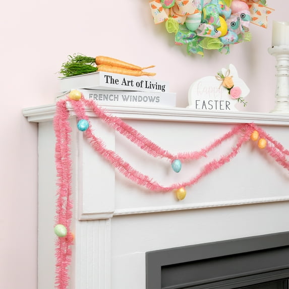 Northlight 25' x 1.25" Unlit Pink Glittered Easter Egg Spring Tinsel Garland