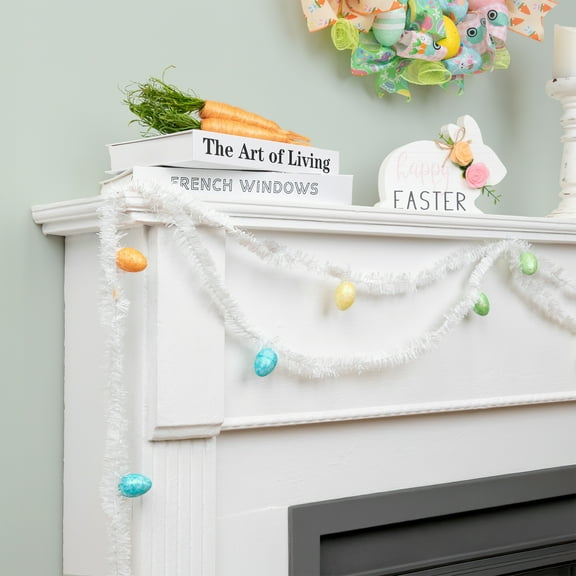 Northlight 25' x 1.25" Unlit White Glittered Easter Egg Spring Tinsel Garland