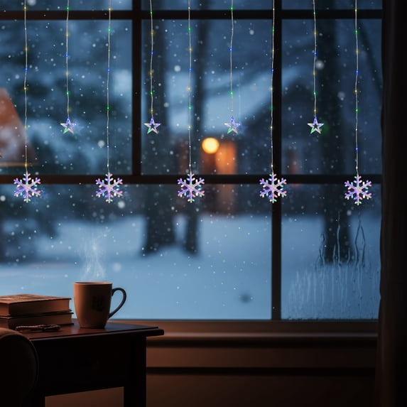 Northlight LED Star and Snowflake Curtain Christmas Lights - Multicolor - 4.75' Clear Wire - 250ct