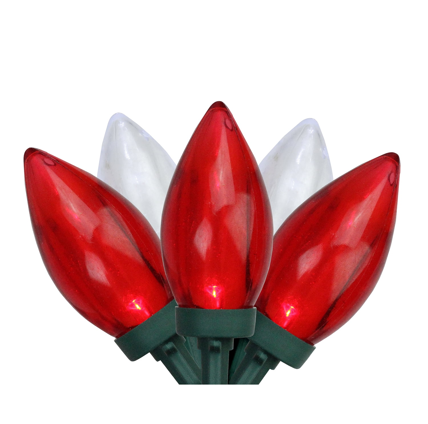 Northlight 25ct Red and Pure White LED C9 Christmas Lights, 16ft Green