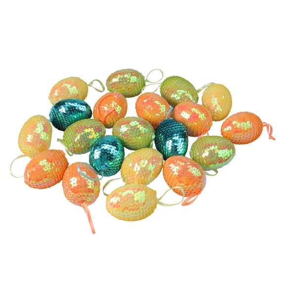 Set of 25 Blue and Orange Sequined Spring Easter Egg Ornaments 2.25"