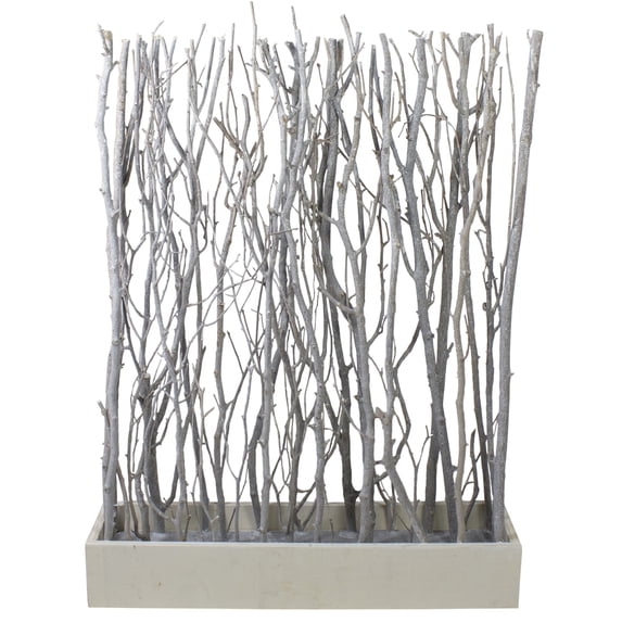 26.75" White and Brown Standing Birch Branch Bouquet in Rustic Box Tabletop Decor