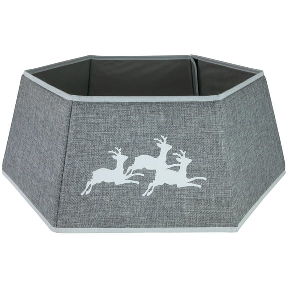 Northlight 26" Gray Burlap with Reindeer Hexagonal Christmas Tree Collar