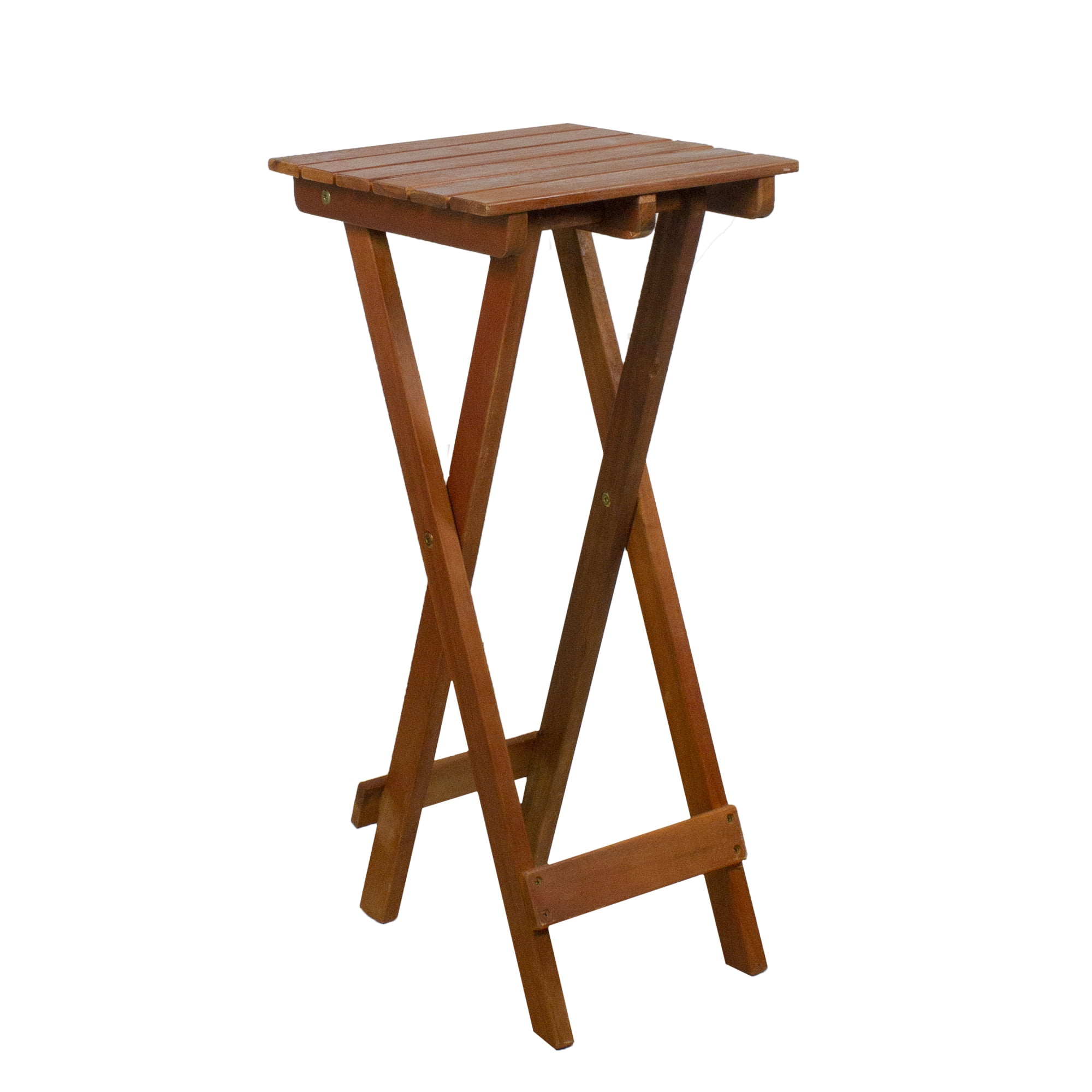 Light Brown Acacia Wood Outdoor Folding Accent Table, 26" Height