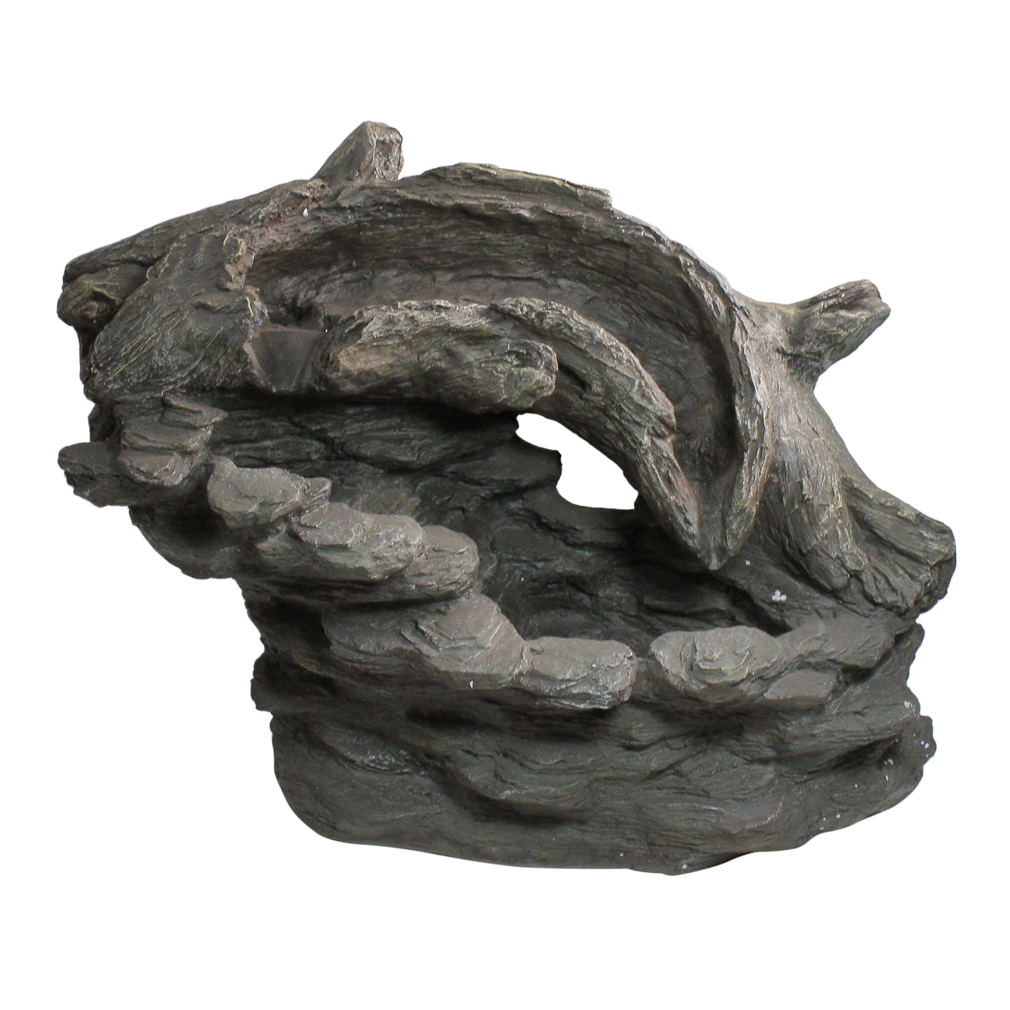 Northlight 27" Faux Wood and Rock Outdoor Garden Water Fountain