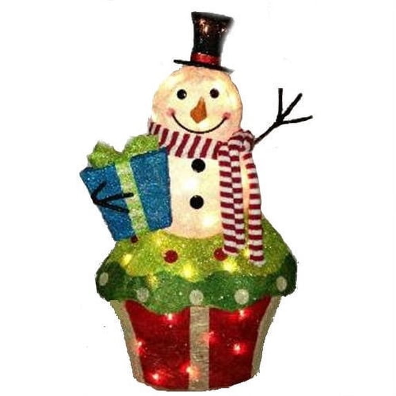 Northlight 27" Lighted Sparkling Sisal Snowman Cupcake Christmas Yard Art Decoration