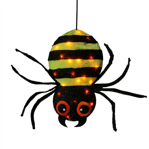 Northlight 27" Prelit LED Striped Spider Hanging Halloween Decoration - Black/Lime Green