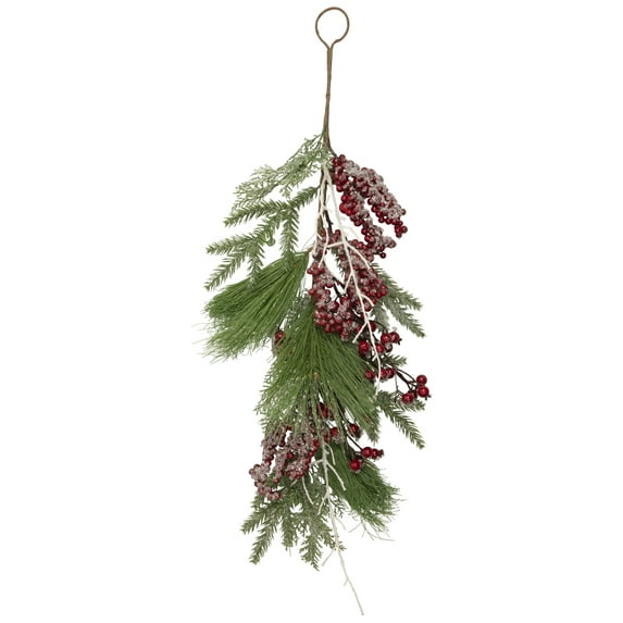 Northlight 28" Frosted Red Berries and Pine Cones Artificial Christmas Teardrop Swag