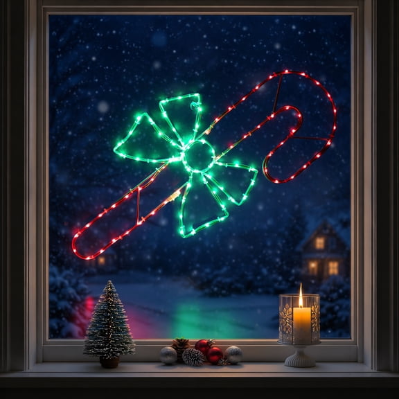 Northlight LED Lighted Candy Cane with Bow Outdoor Christmas Decoration - 28" - Red and Green