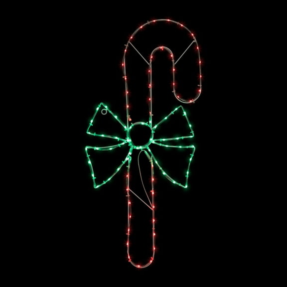 Northlight 28" Green and White LED Lighted Candy Cane with Bow Christmas Window Silhouette