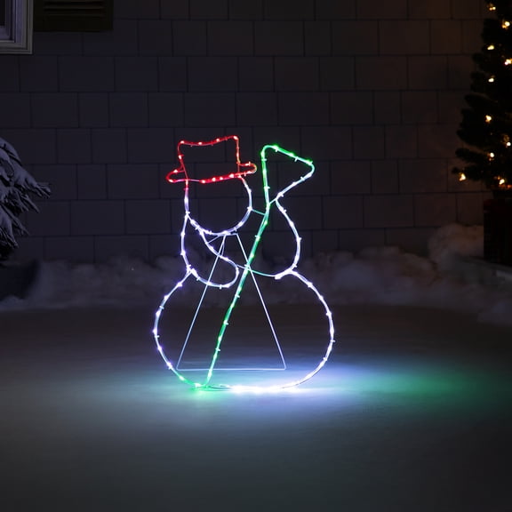 Northlight LED Rope Lighted Snowman Silhouette Christmas Yard Decoration - 28" - White and Red