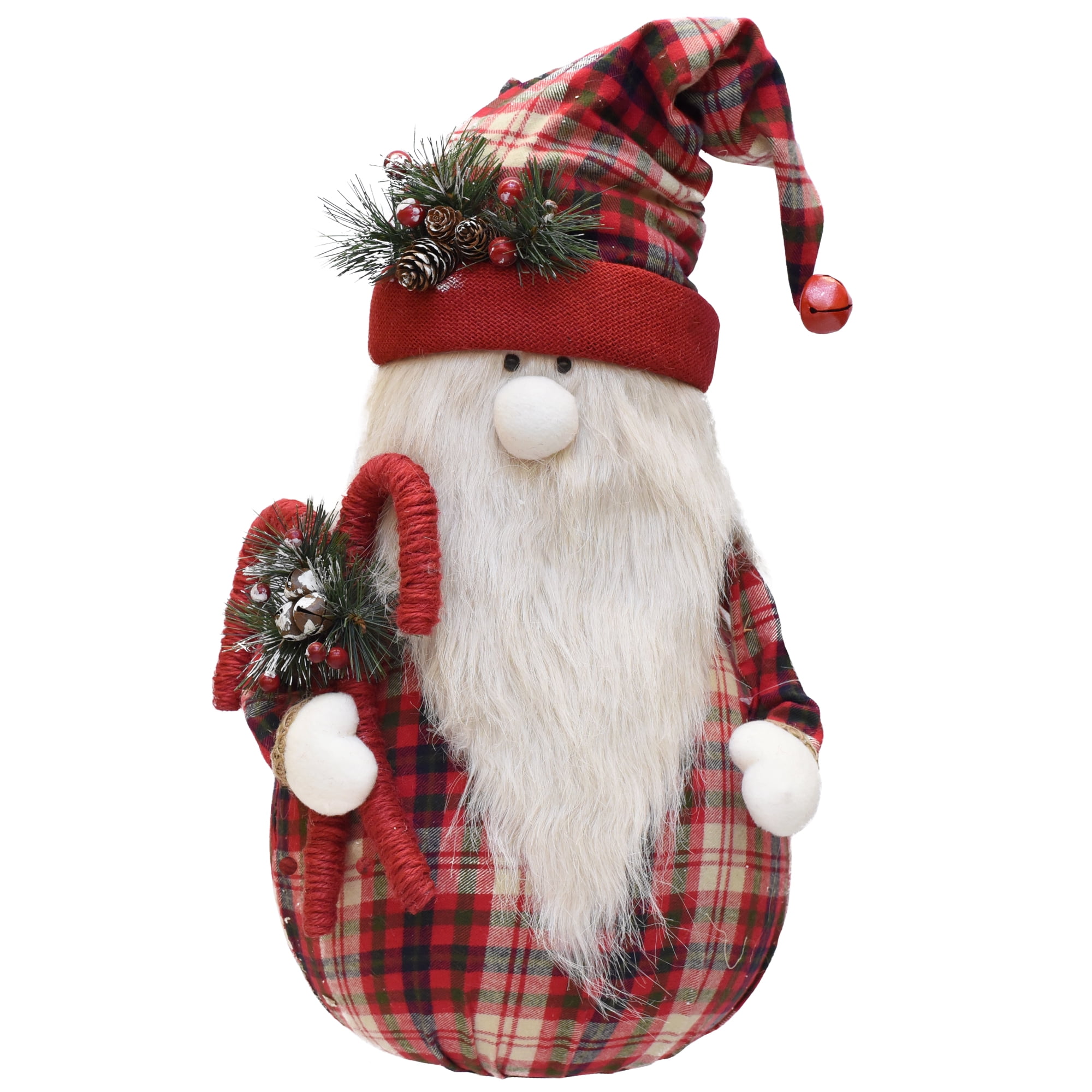 Northlight 28" Red and White Plaid Sitting Santa Gnome with Candy Canes ...