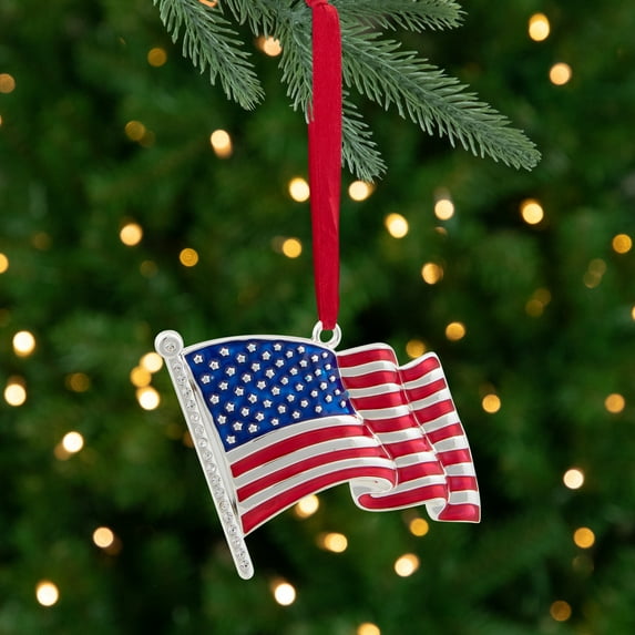 American Flag with European Crystals Patriotic Ornament - 3.25"