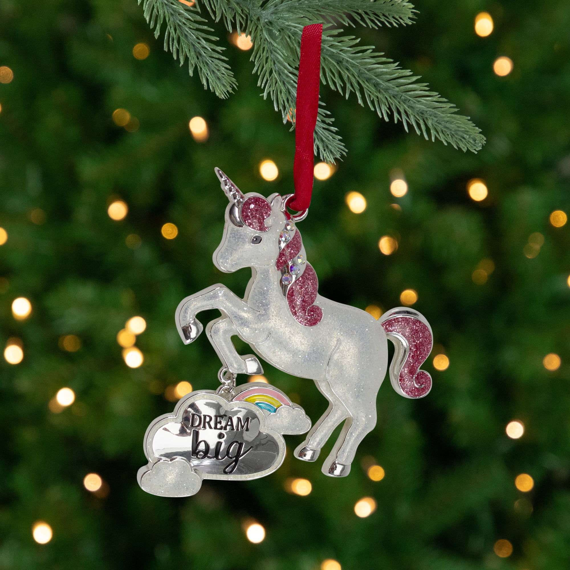 Northlight 3.25" Silver Plated Dream Big Unicorn with European Crystals Christmas Ornament