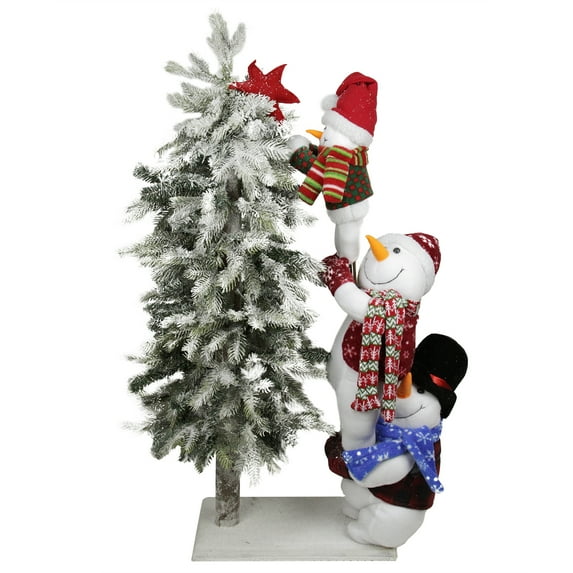 Northlight 3.3 FT Unlit Artificial Christmas Tree Flocked Alpine with Snowman Tower on Wooden Base