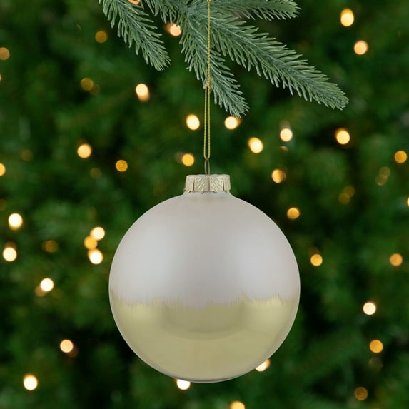 Northlight 3.5" Brushed White and Gold Glass Ball Christmas Ornament