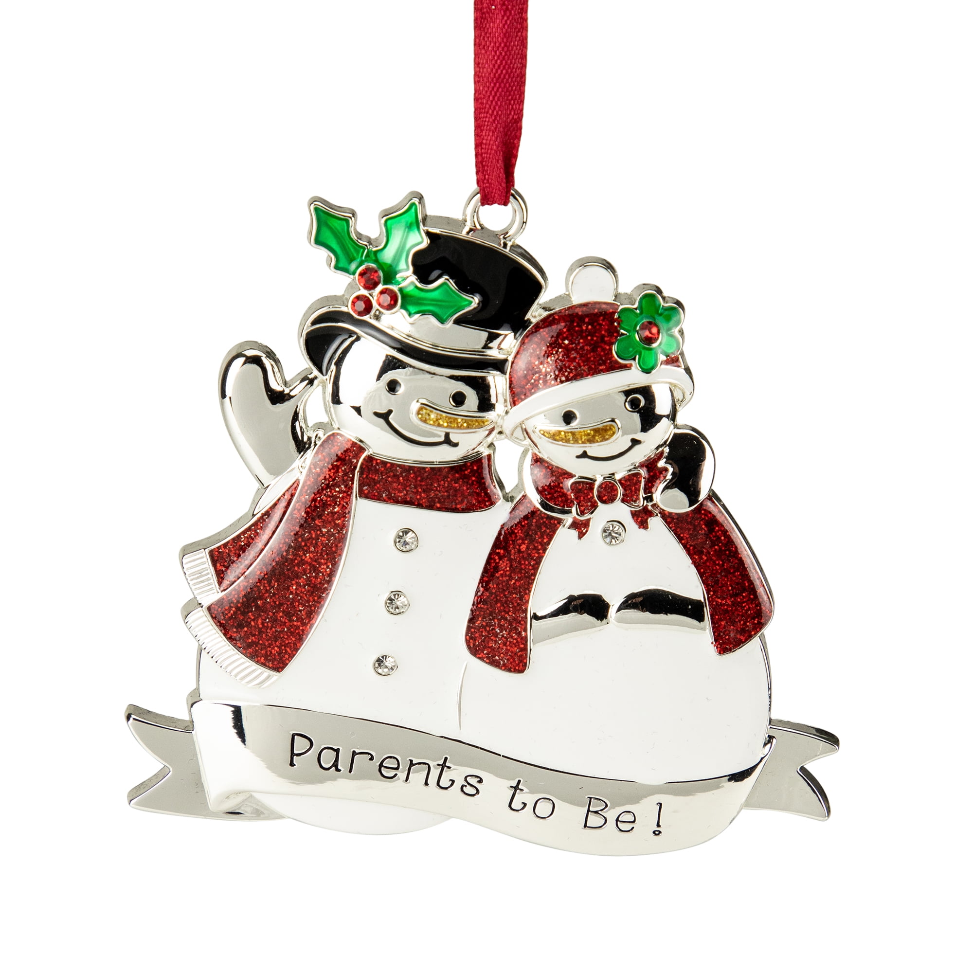 Northlight 3.5" Silver-Plated Snowmen Parents to Be Christmas Ornament with European Crystals