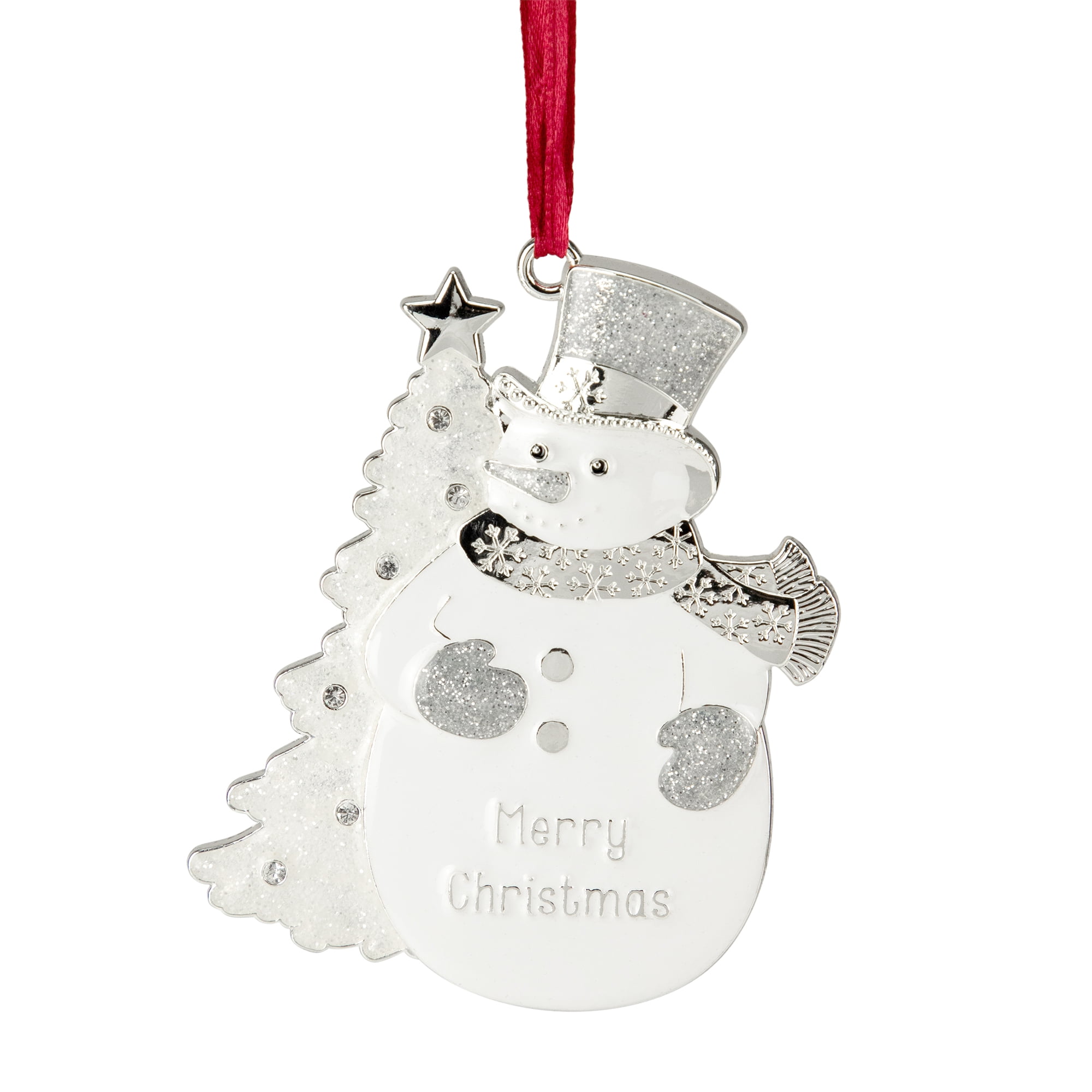 Northlight 3.5" White Silver-Plated Snowman Merry Christmas Ornament with European Crystals