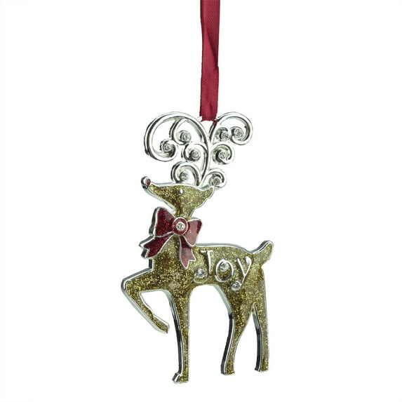 Northlight 3.75" Regal Shiny Silver-Plated Glitter "Joy" Reindeer with European Crystals Christmas