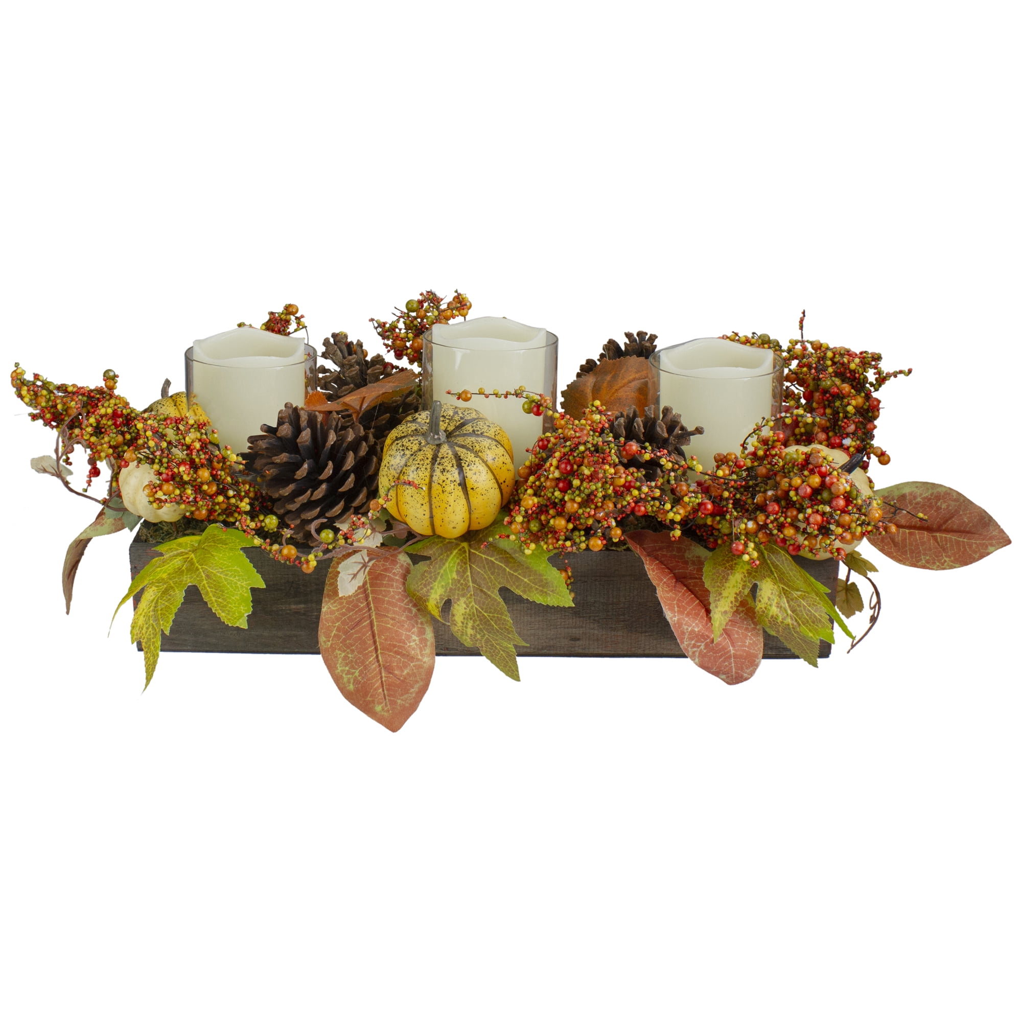 Northlight 3 Candle Brown Thanksgiving Pillar Candle Holder