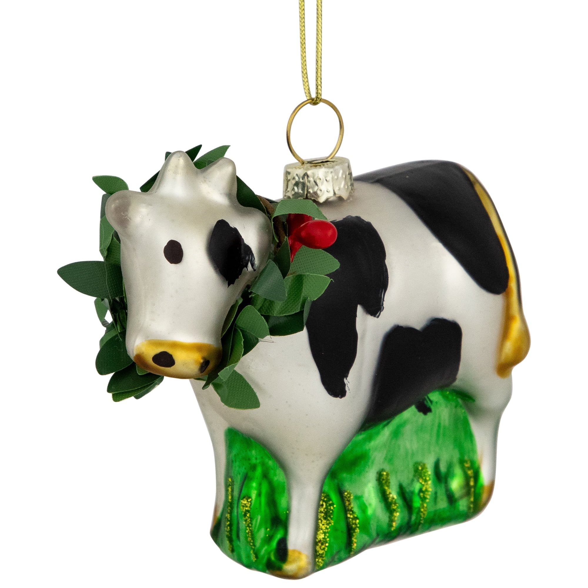 Northlight 3" Cow with Wreath Christmas Glass Hanging Ornament