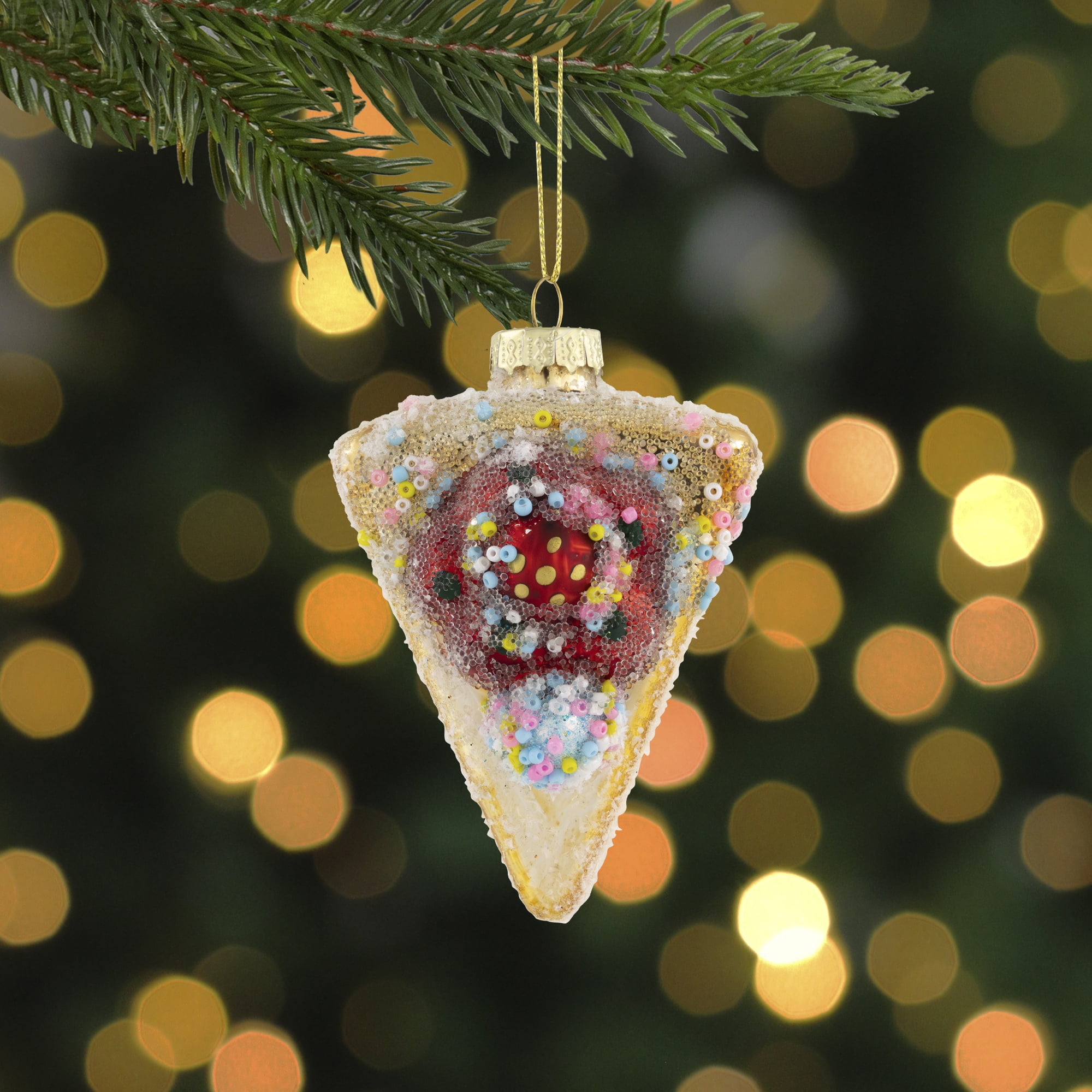 Double Layer Slice of Cake Beaded Glass Christmas Ornament - 3.25" - Multicolor