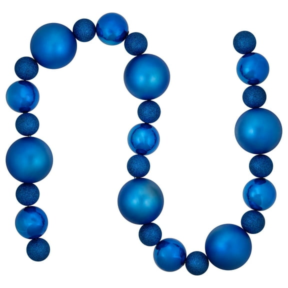 Northlight 3-Finish Shatterproof Ball Christmas Garland - 6'  x 4" - Blue  - Unlit