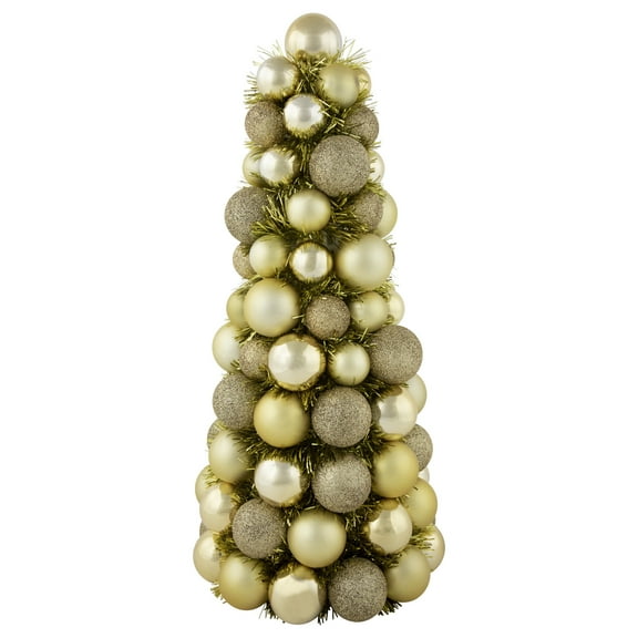 Northlight 3-Finish Shatterproof Ball Christmas Tree with Tinsel - 15.75" - Gold