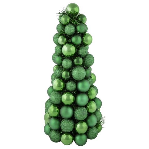 Northlight 3-Finish Shatterproof Ball Christmas Tree with Tinsel - 15.75" - Green