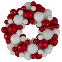 Northlight 3-Finish Shatterproof Ball Christmas Wreath - 13" - Red and White - Unlit