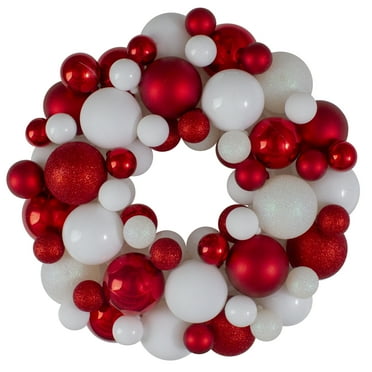 Northlight 3-Finish Shatterproof Ball Christmas Wreath - 13" - Red and White - Unlit