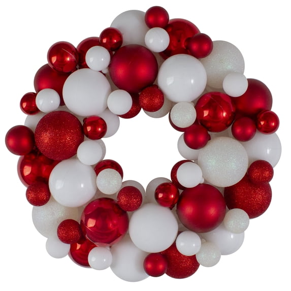 Northlight 3-Finish Shatterproof Ball Christmas Wreath - 13" - Red and White - Unlit