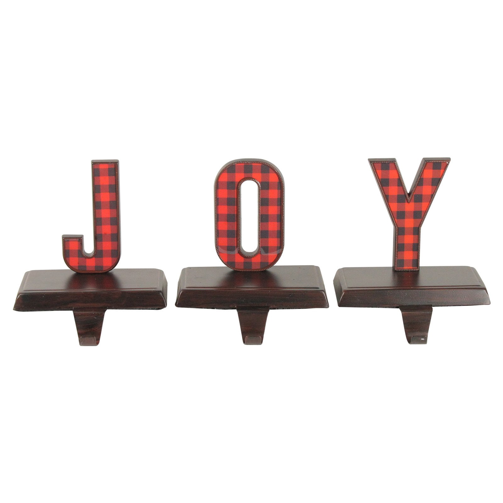Northlight 3 Piece Buffalo Plaid JOY Christmas Stocking Holder Set
