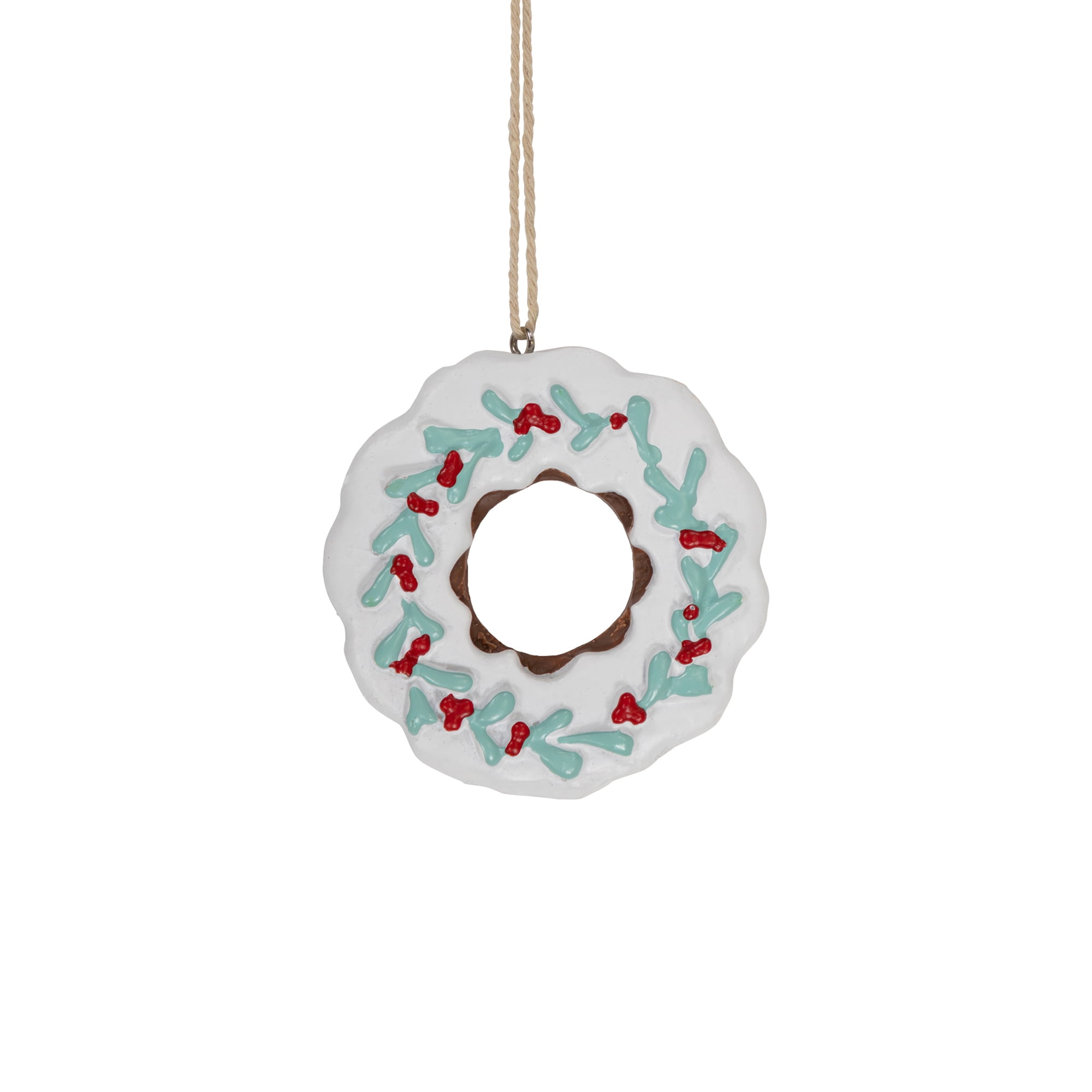 Northlight 3" White Frosted Donut with Pine and Berry Christmas Ornament