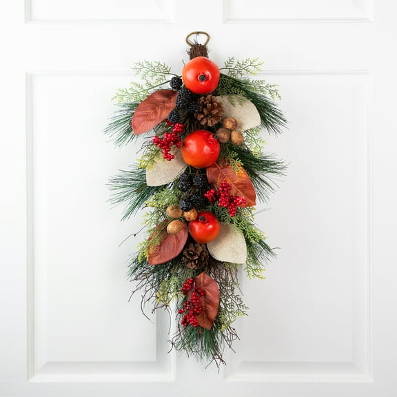 Northlight 30" Fall Harvest Mixed Berry and Pomegranate Artificial Teardrop Swag - Unlit