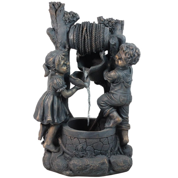Northlight 30" Children at the Well Outdoor Patio Garden Water Fountain - Black