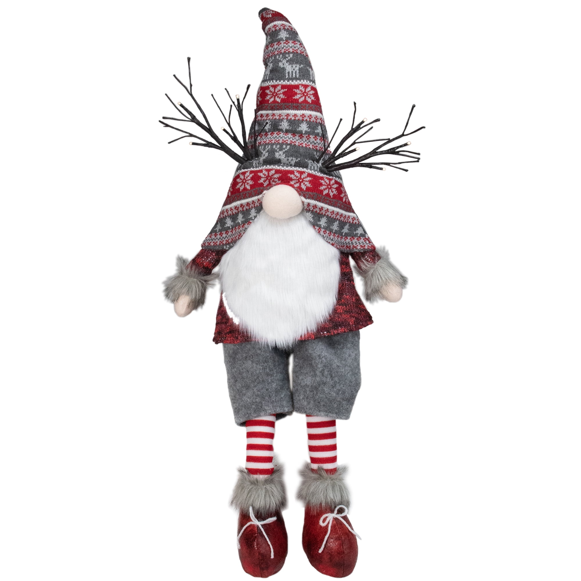 30" Gray and Red LED Christmas Gnome Figurine with Antlers
